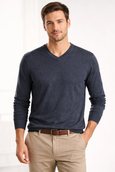 Celio Men's Dark Gray Cotton V-Neck Sweater|Celio In Lebanon
