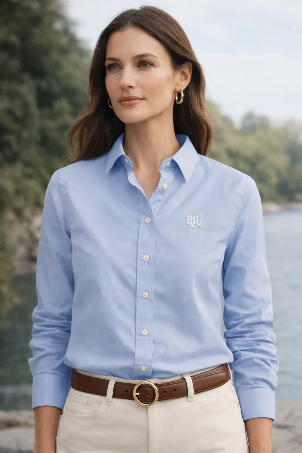 Lauren Ralph Lauren Women's Blue Straight-Fit Shirt | Lauren Ralph Lauren In Lebanon
