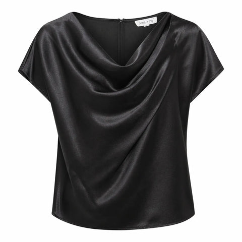 Floral & Ivy Women's Black Satin Cowl Neck Top | Floral & Ivy In Lebanon