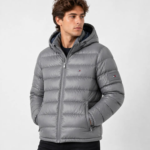 Tommy Hilfiger Men's Grey Hooded Puffer Jacket | Tommy Hilfiger In Lebanon