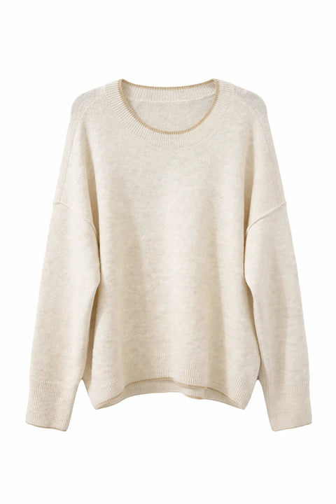 Vince Camuto Women's Off White Metallic-Trim Crewneck Sweater|Vince Camuto In Lebanon