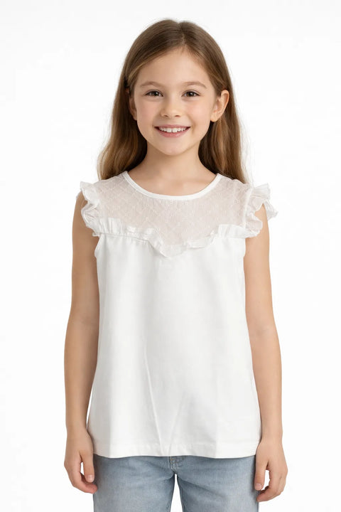 Ativo Girl's White Ruffle Blouse | Ativo In Lebanon