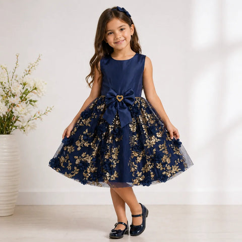 Rare Editions Girl's Navy & Gold Floral Dress|Rare Editions In Lebanon