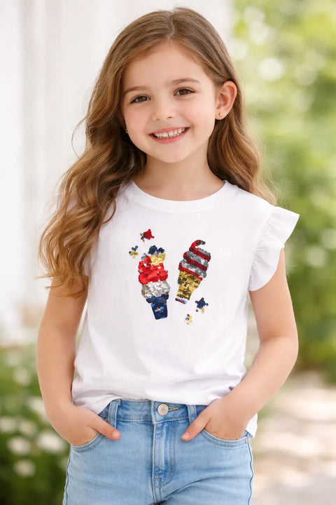 Cat & Jack Girl's White Ice Cream Sequin Short Sleeve Blouse |Cat & Jack In Lebanon