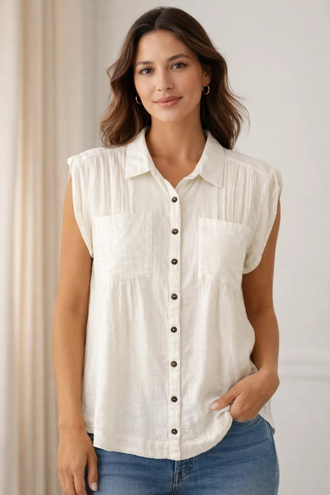 Elan Women's White International Pocketed Button Up  Shirt | Elan  in Lebanon