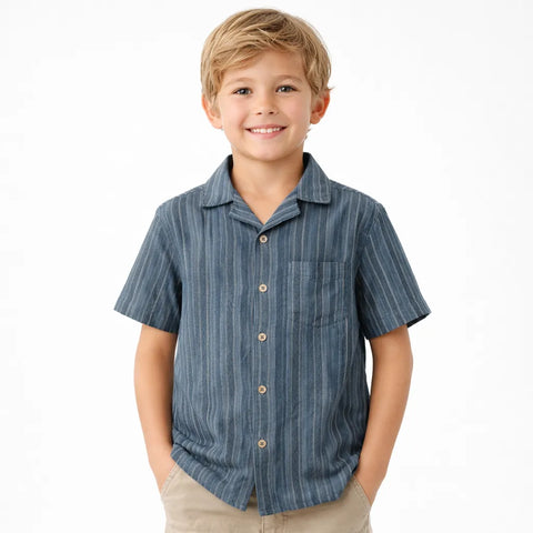 Art Class Boy's Blue Short Sleeve Woven Striped Button-Up Shirt | Art Class In Lebanon