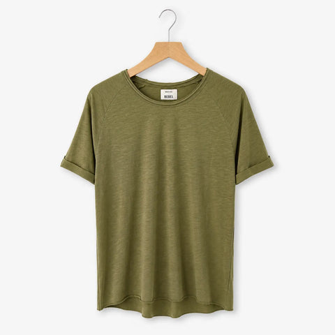 Redefined Rebel Men's Sage Green Ribbed Round Neck  Basic T-Shirt  |Redefined Rebel  in Lebanon