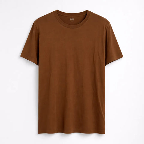 Celio Men's Brown Stretch Round-Neck T-Shirt | Celio In Lebanon
