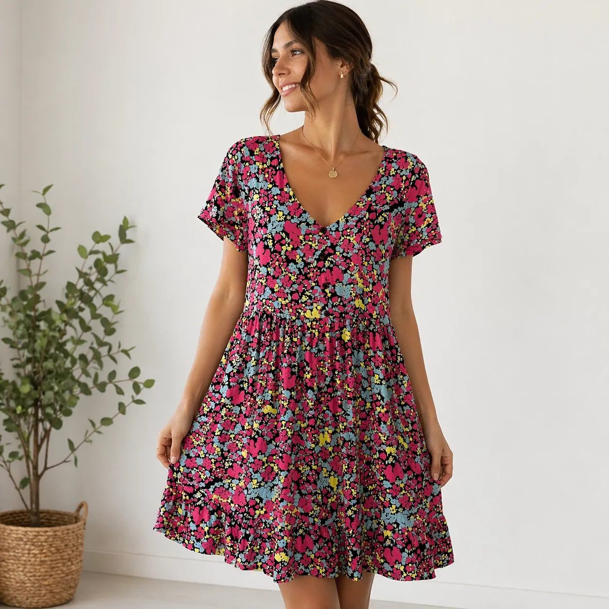 V By Very Women's Multicolor Floral V-Neck Dress | V By Very In Lebanon