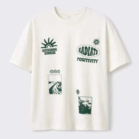 Celio Men's White/Green Printed Graphic T-Shirt | Celio in Lebanon