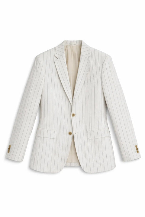 Celio Men's Beige Pinstripe Linen-Blend Blazer | Celio In Lebanon