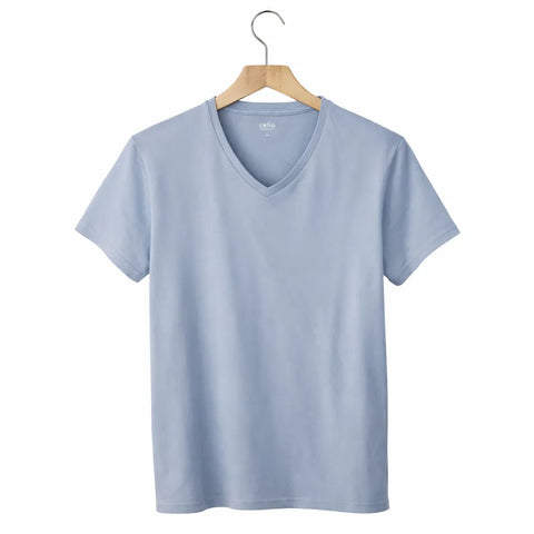 Celio Men's Light Blue Slim Fit V-Neck Stretch Cotton T-Shirt| Celio in Lebanon