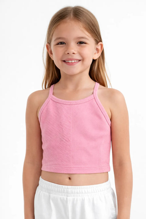All In Motion Girl's Pink Seamless Racerback Ribbed Crop Tank Top | All In Motion In Lebanon