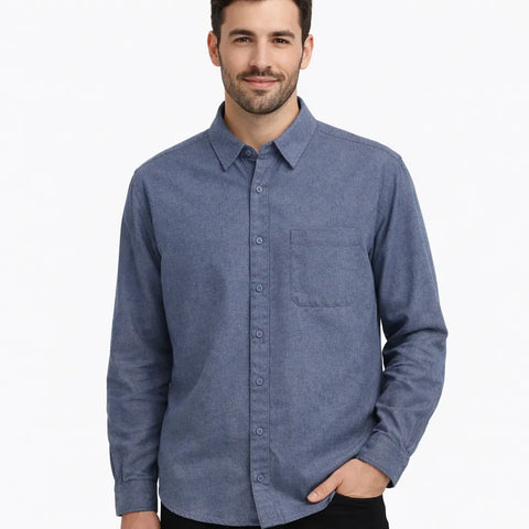 Celio Men's Washed Navy Regular Fit Long-Sleeve Over Shirt | Celio In Lebanon