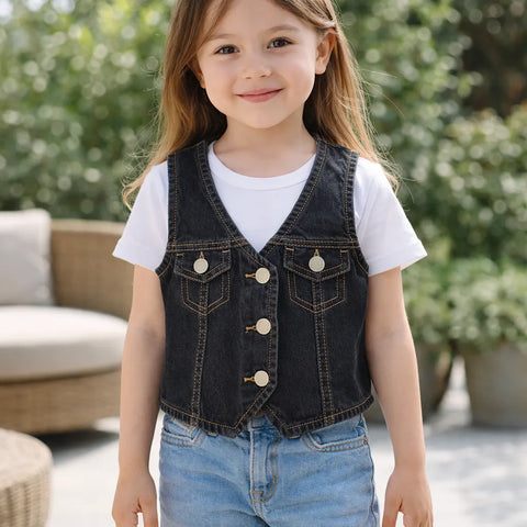 Art Class Girl's Black Wash Denim Vest  | Art Class in Lebanon