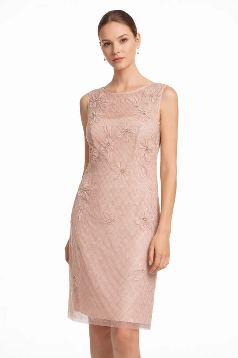 Adrianna Papell  Women's  Pink Beaded Illusion Midi  Dress|  Adrianna Papell in Lebanon