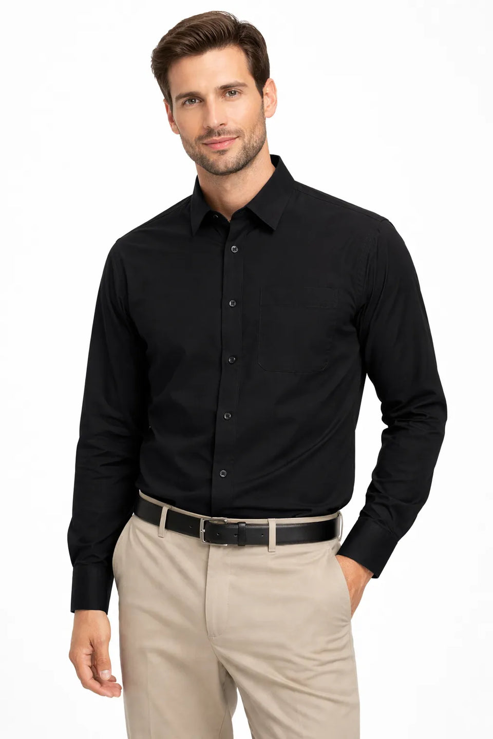 Celio Men's Black Solid Regular Fit Viscose-Blend Shirt | Celio In Lebanon