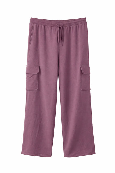 State Of Day Women's Purple High-Rise Fleece Lounge Cargo Sweatpants | State Of Day in Lebanon