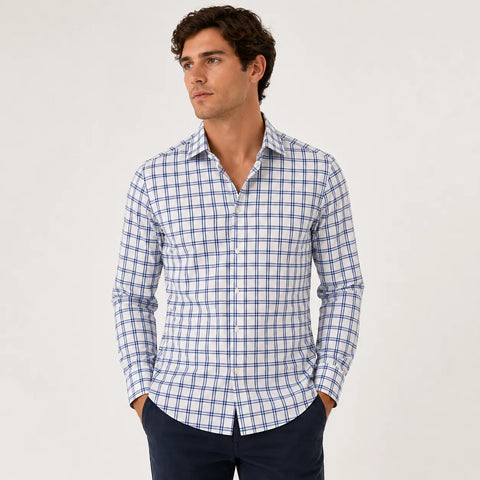 Kirkland Signature Men's White/Blue Checkered Performance Sport Shirt | Kirkland Signature In Lebanon
