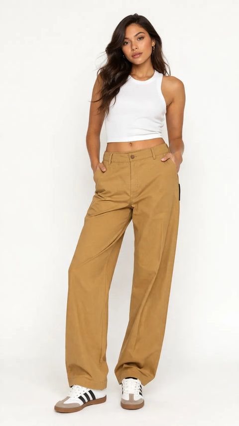 Lauren Ralph Lauren Women's Birch Tan Beige High Waist Wide Leg Cotton Twill Pants | Lauren Ralph Lauren In Lebanon