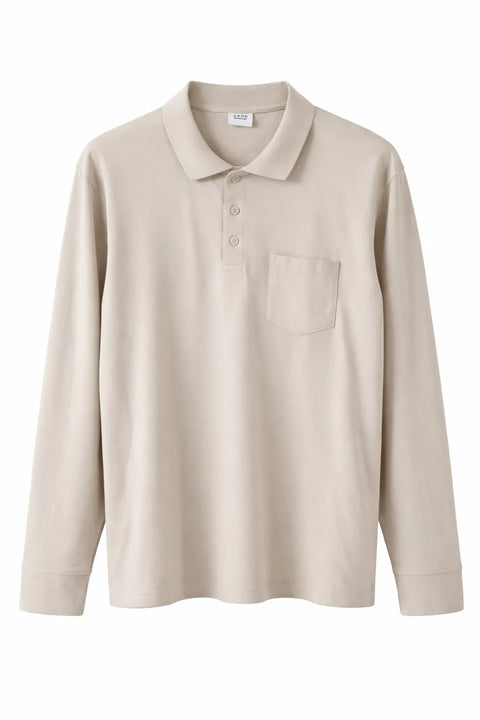 Celio Men's Beige Feckoml Long Sleeve Polo Blouse | Celio In Lebanon
