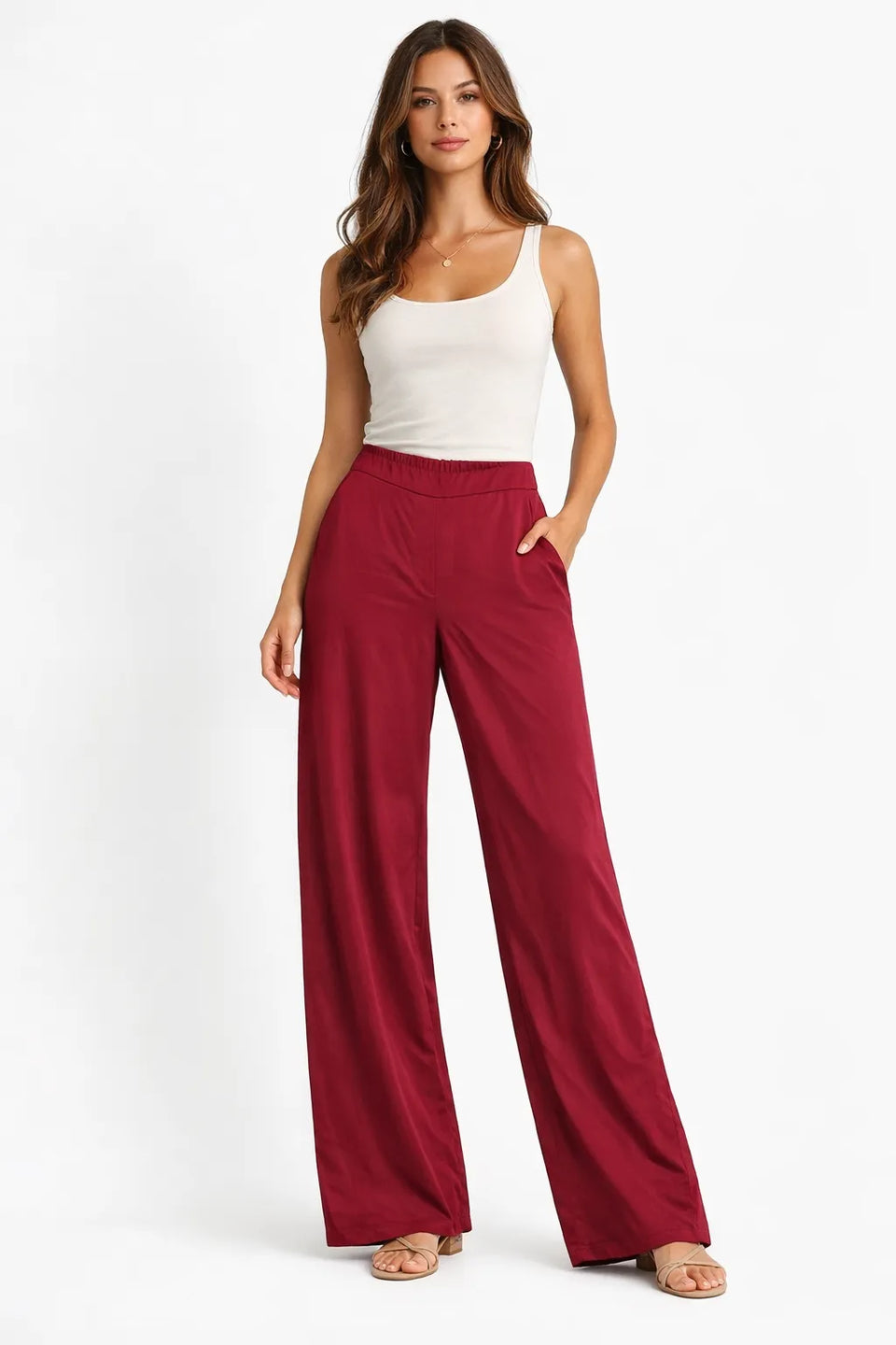 Calvin Klein Women’s Red Pull On Wide Leg Satin Pants|Calvin Klein in Lebanon