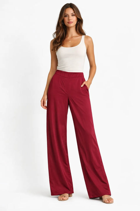 Calvin Klein Women’s Red Pull On Wide Leg Satin Pants|  Calvin Klein in Lebanon