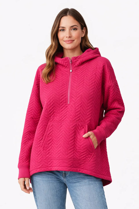 Id Ideology Women's Burgundy Quilted Chevron Quarter-Zip Hoodie | Id Ideology  in Lebanon