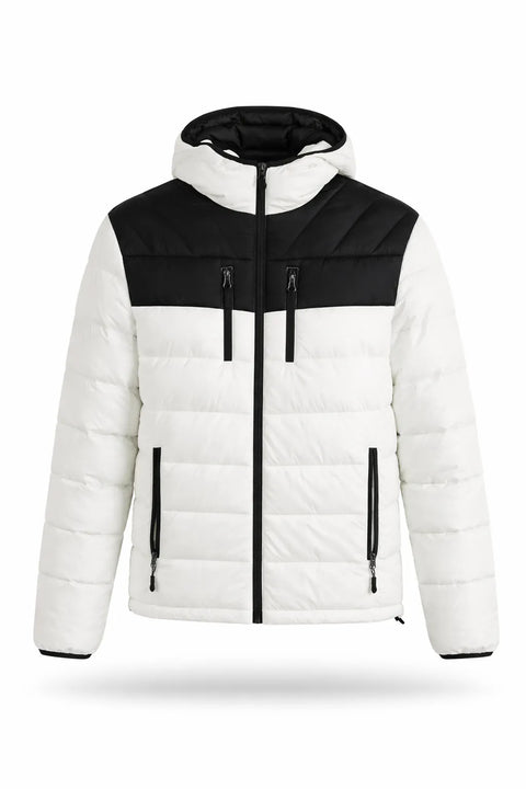 Club Room Men's White & Black Zip Up Hooded Puffer Jacket |Club Room In Lebanon