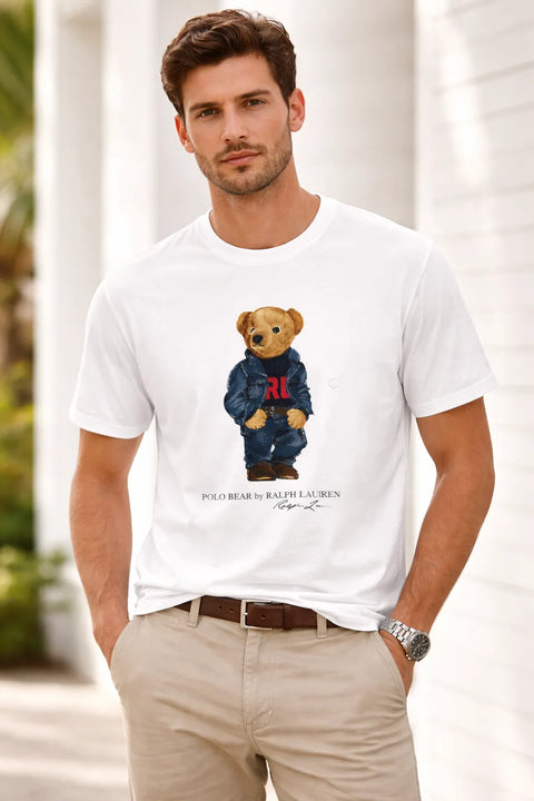 Polo Ralph Lauren Men's White Big & Tall Cotton Regular Fit Polo Bear Graphic T-Shirt | Polo Ralph Lauren  in Lebanon