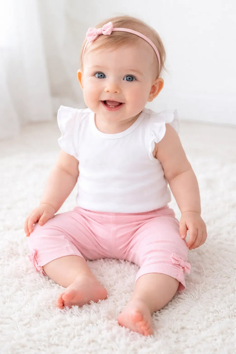 Ativo Baby Girl's Light Coral Smocked Hem With Bows Leggings | Ativo In Lebanon