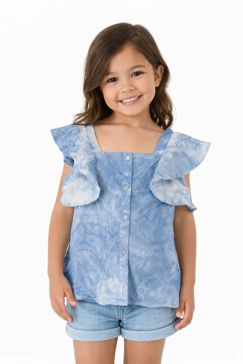 Ativo Girl's Blue Ruffle Sleeve Bottomed Blouse | Ativo In Lebanon