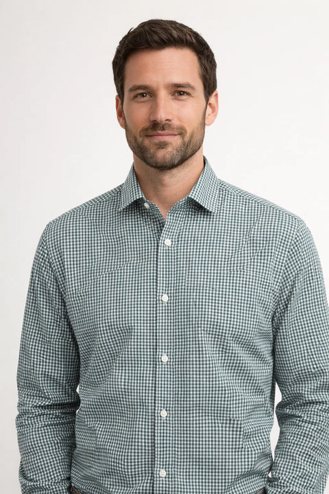 Tommy Hilfiger Men's Green & White Regular-Fit Stretch Twil Shirt | Tommy Hilfiger In Lebanon