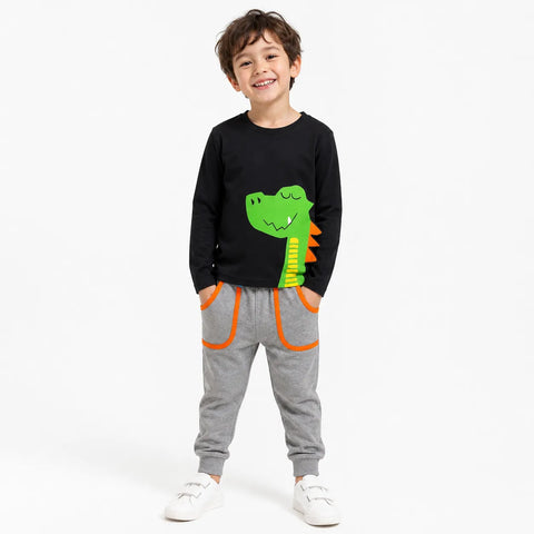 Deno Kids Boy's Black & Grey Printed Pajama Set 2 Pieces | Deno Kids In Lebanon