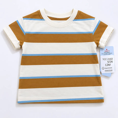 Cat & Jack Baby  Boy's  White Horizontal Stripes In Light Brown  T-Shirt   | Cat & Jack in Lebanon