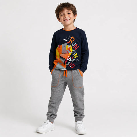 Mushi Boy's Navy/Grey With Graphic Prints 2pc Pajama Set   | Mushi in Lebanon