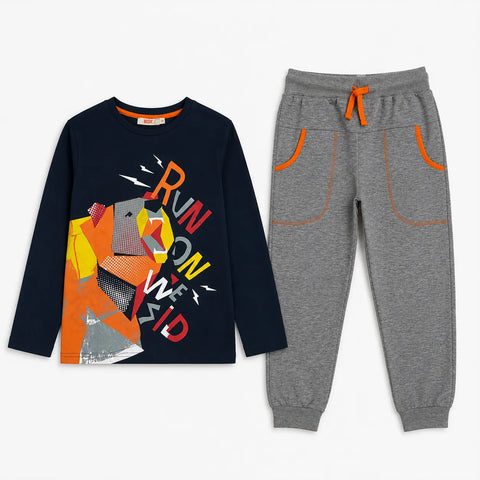 Mushi Boy's Navy/Grey With Graphic Prints 2pc Pajama Set   | Mushi in Lebanon