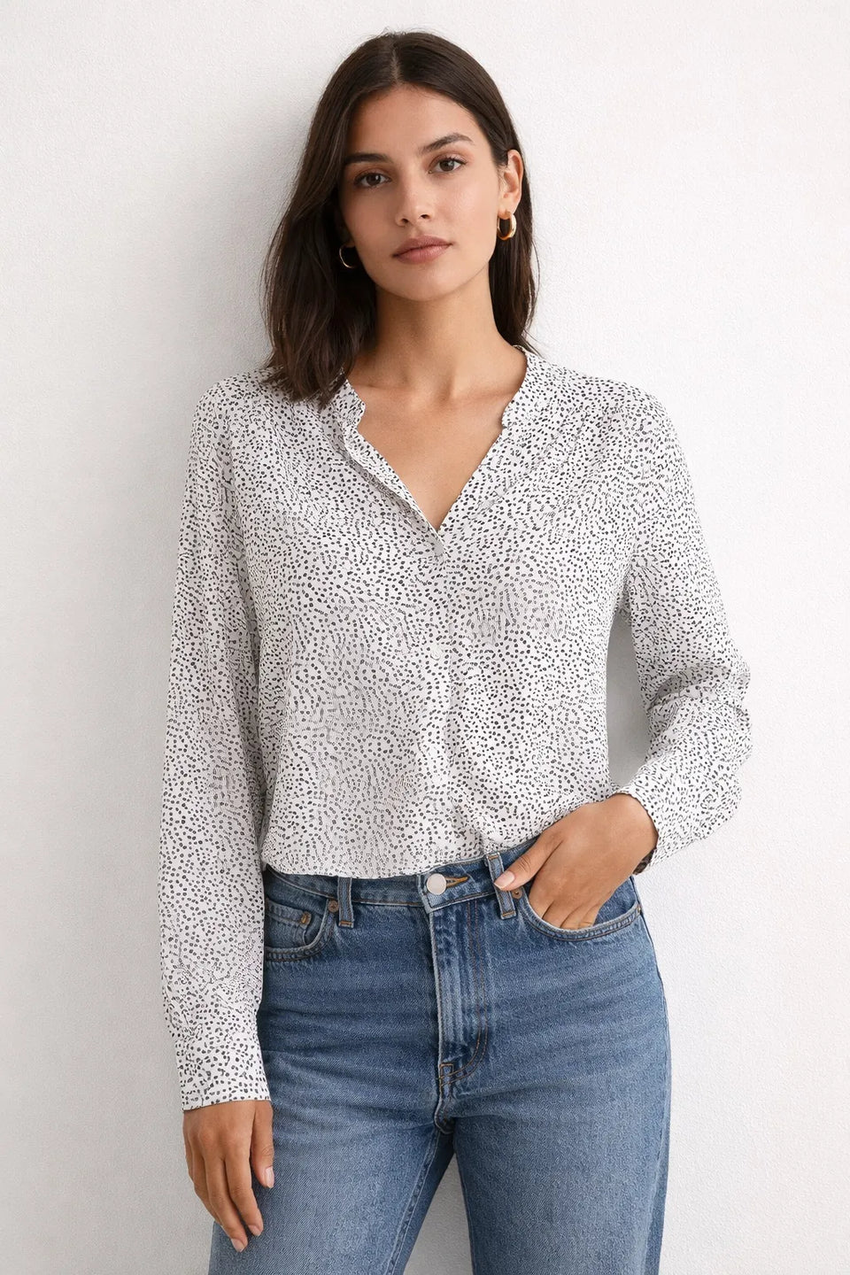 Sinsay Women's White Viscose with spots black T-Shirt|Sinsayin Lebanon