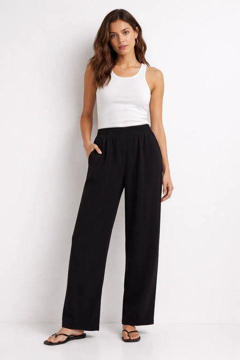 Id Ideology Women's Black Ribbed Knit Wide Leg Pants | Id Ideology In Lebanon