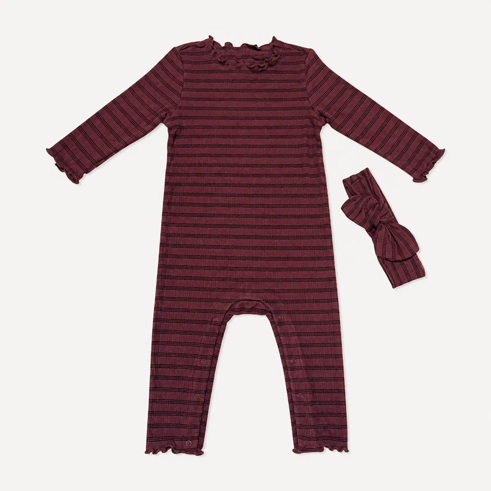 Cloud Island Baby Girl's Burgundy 2pc Headband & Jacquard Checkered Overall|Cloud Island in Lebanon