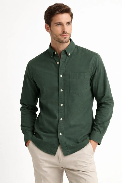 Celio Men's Dark Green Regular Fit Soft Touch Oxford Shirt | Celio In Lebanon
