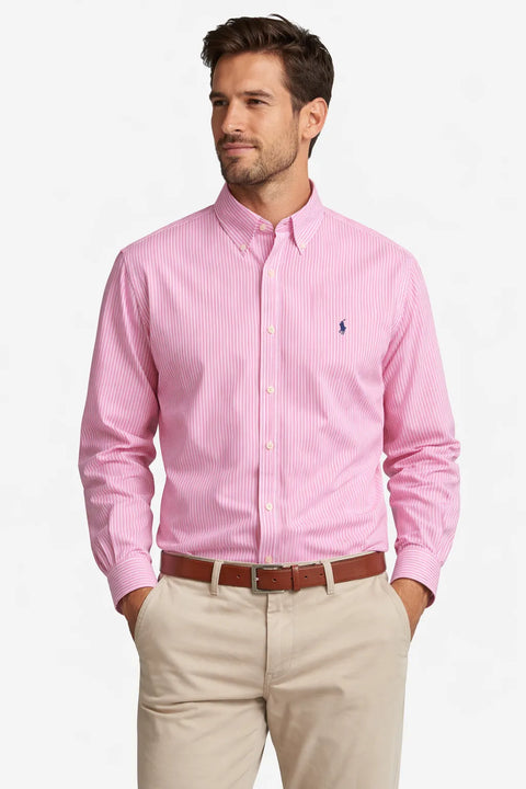Polo Ralph Lauren Men's White & Pink Classic Fit Striped Oxford Shirt | Polo Ralph Lauren In Lebanon