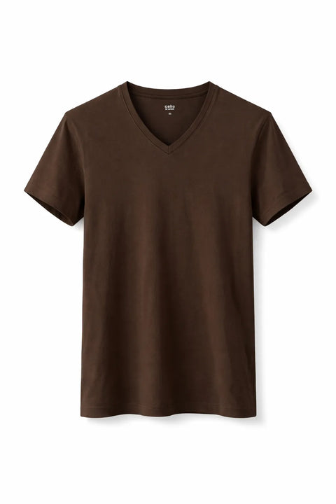 Celio Men's  Dark Olive Green V-neck T-Shirt | Celio in Lebanon