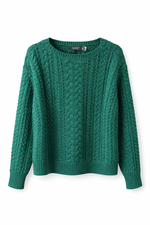 Lauren Ralph Lauren Women's Dark Green Cable-Knit Cotton-Blend Sweater|Lauren Ralph Lauren In Lebanon