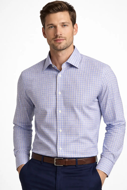 Michael Kors Men's Orange Multi Airsoft Stretch Regular Fit Dress Shirt | Michael Kors In Lebanon