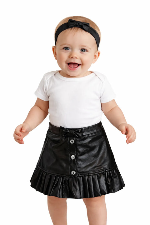 Ativo Baby Girl's Black Leather Pleated Mini Skirt | Ativo In Lebanon