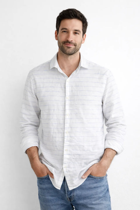 Perry Ellis Men's White Striped Long-Sleeve Button-Front Shirt | Perry Ellis In Lebanon