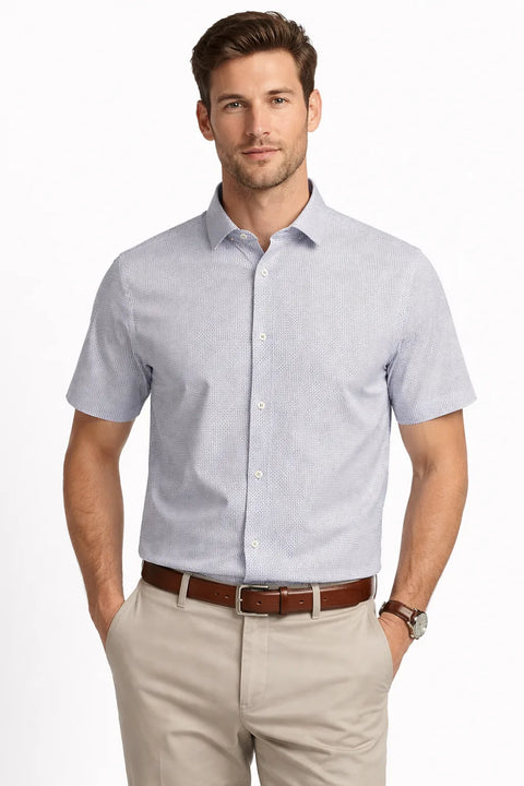 Perry Ellis Portfolio Men's Lavender Fog Geo-Print Short Sleeve Shirt | Perry Ellis Portfolio In Lebanon