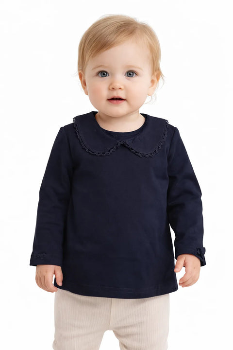 Ativo Baby Girl's Navy Ruffle Neck Blouse | Ativo In Lebanon