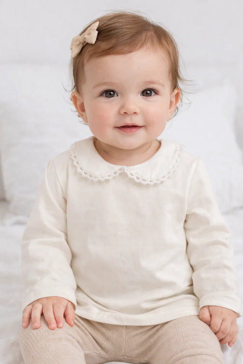 Ativo Baby Girl's White Long Sleeve Cotton Blouse | Ativo In Lebanon